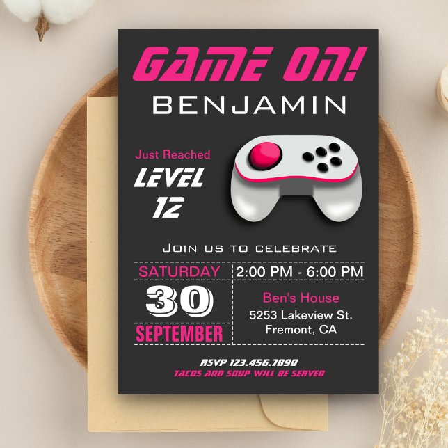 Modern Video Game Pink Kids Birthday Party Invitation (Creator Uploaded)