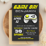 Modern Video Game Yellow Kids Birthday Party Invitation<br><div class="desc">This modern kids birthday party invite features a bright yellow and white video game controller and modern typography. Simply add your event details on this easy-to-use template to make it a one-of-a-kind invitation. Flip the card over to reveal a yellow and grey stripes pattern on the back of the card....</div>