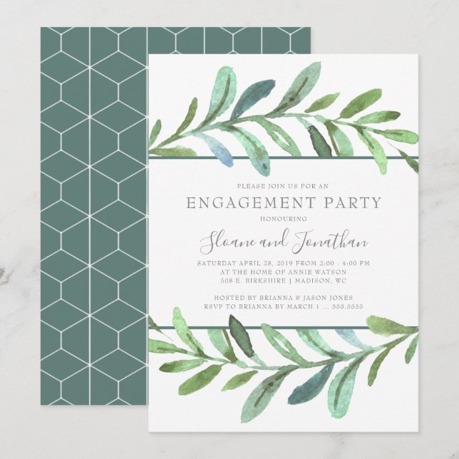 Modern Vines Botanical Engagement Party Invitation (Front/Back)