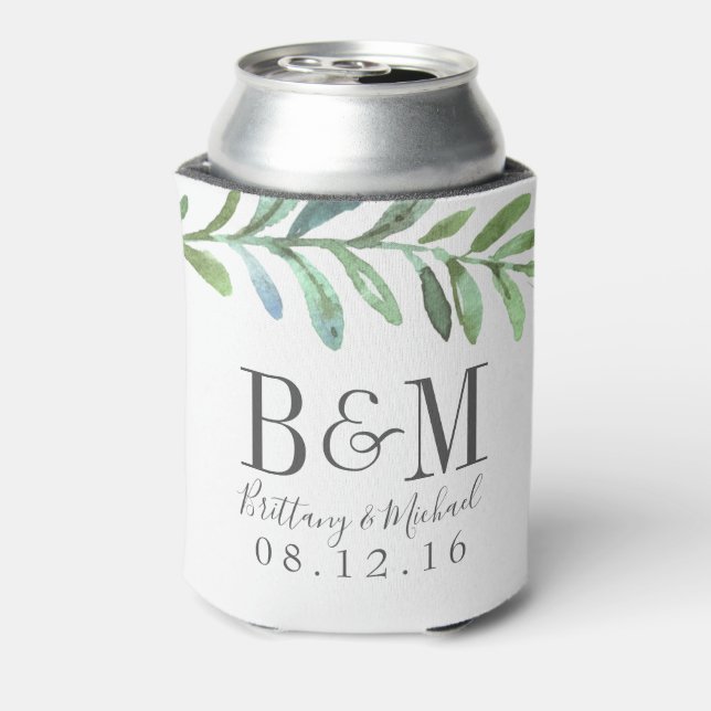 Modern Vines Botanical Wedding Favor Can Cooler (Can Back)
