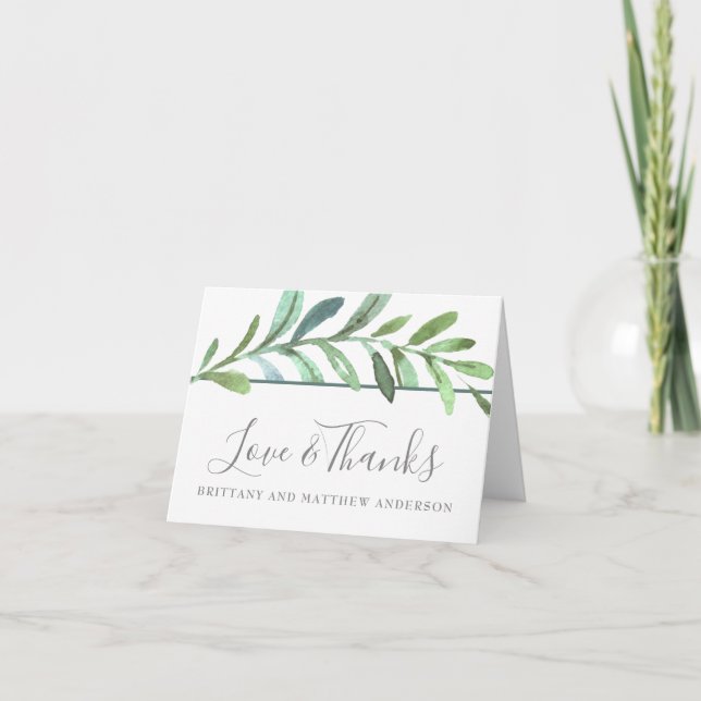 Modern Vines Botanical Wedding Thank You Card (Front)
