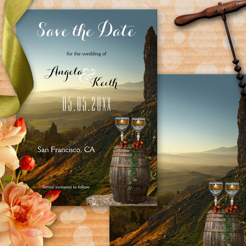 Modern Vineyard or Wine Theme Save the Date Card