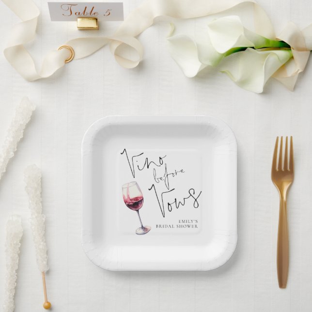 Modern Vino Before Vows Bridal Shower Paper Plates (Wedding)