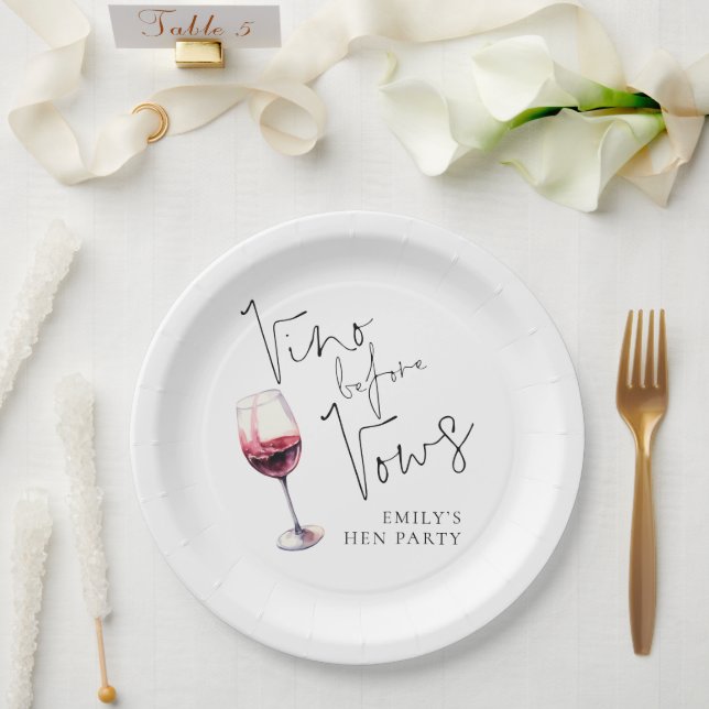 Modern Vino Before Vows Hen Party Paper Plates (Wedding)