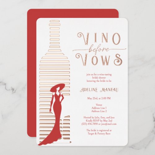 Modern Vino before Vows Wine Bridal Shower Rose Foil Invitation