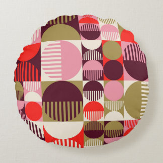Modern vintage abstract seamless geometric pattern round pillow