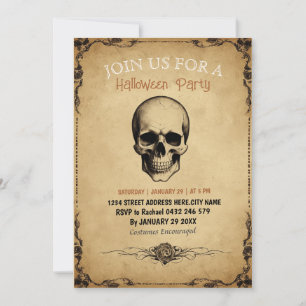 Modern Vintage Adult Halloween Party Skull Invitation