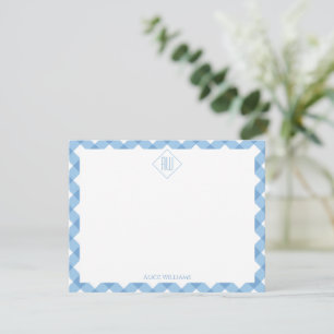 Modern Vintage Aesthetic Blue White Gingham Check Note Card