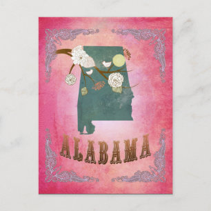 Modern Vintage Alabama State Map- Candy Pink Postcard