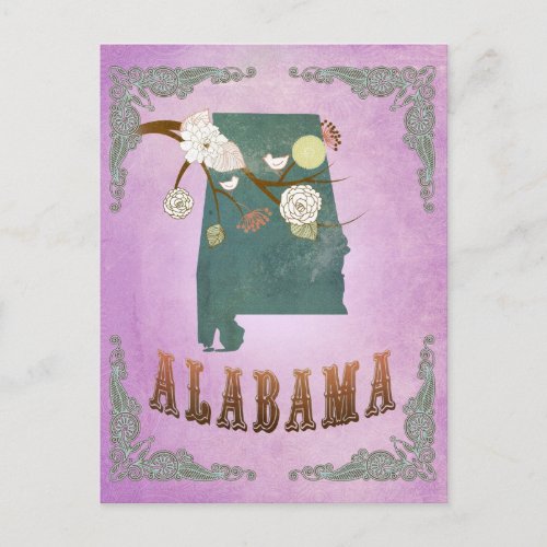 Modern Vintage Alabama State Map_ Grape Purple Postcard