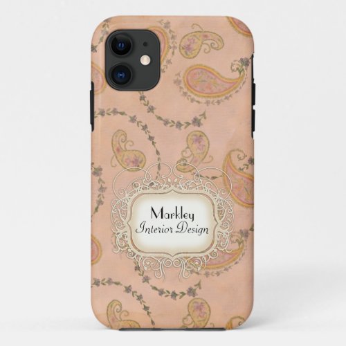 Modern Vintage Art Paisley Tea Stained Aged Swirls iPhone 11 Case