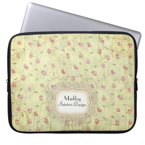 Modern Vintage Art Roses Tea Stained Aged Crackle Laptop Sleeve