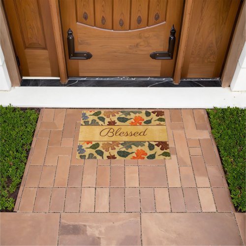 Modern Vintage Autumn Oak Tree Leaves Blessed Doormat