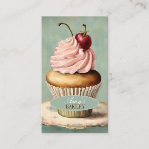 Modern Vintage Baker Cake Bakery Cupcake Business Card