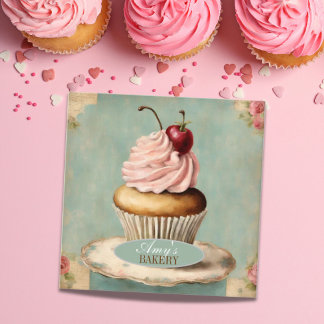 Modern Vintage Baker Cake Bakery Cupcake Square Business Card