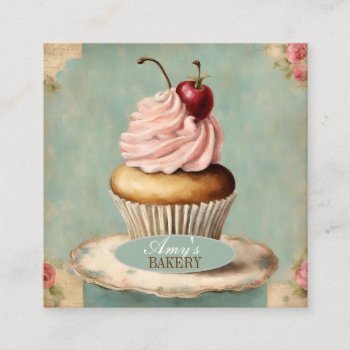 Modern Vintage Baker Cake Bakery Cupcake Square Business Card by businesscardsdepot at Zazzle