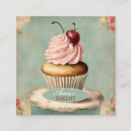 Modern Vintage Baker Cake Bakery Cupcake Square Business Card