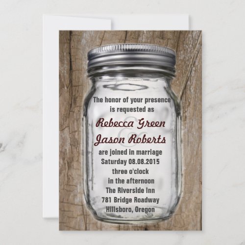 modern vintage barnwood country  mason jar wedding invites
