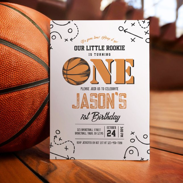 Modern Vintage Basketball Sports 1st Birthday Invitation (Creator Uploaded)