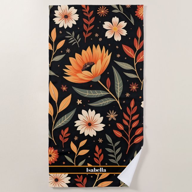 Modern Vintage Beautiful Floral Collection Beach Towel (Front)