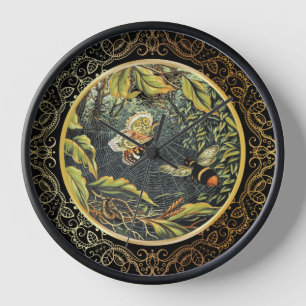 Modern Vintage Bee & Butterfly In Spider's Web Clock