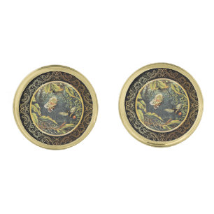 Modern Vintage Bee & Butterfly In Spider's Web Cufflinks