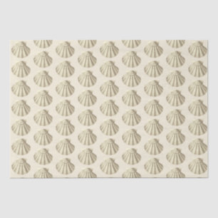 Modern Vintage Beige Brown Shells on Cream Tissue Paper