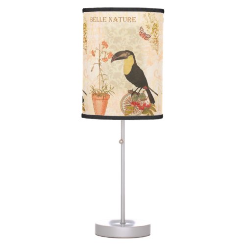 Modern Vintage Bird Pink Flower Butterfly Table Lamp