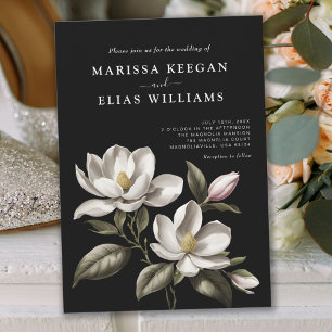 Modern Vintage Black and White Magnolia Wedding Invitation