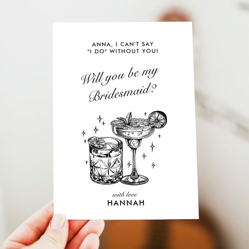 Modern Vintage Black Bridesmaid Proposal Card