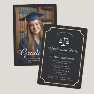 Modern Vintage Black & Gold Law Grad Photo Party Invitation