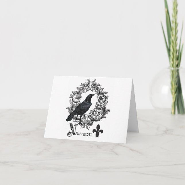 modern vintage black halloween crow card (Front)