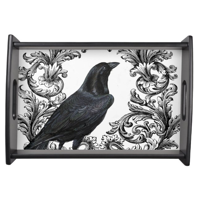 modern vintage black halloween crow serving tray (Front)