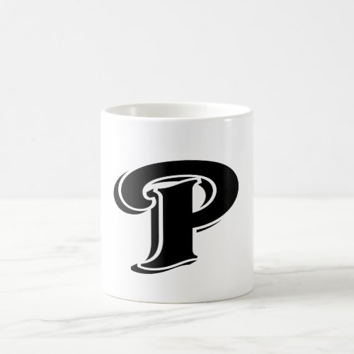 Modern Vintage Black White Letter P Monogram Coffee Mug