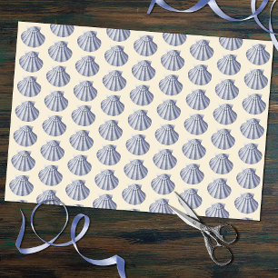 Modern Vintage Blue Beige Shells Tissue Paper