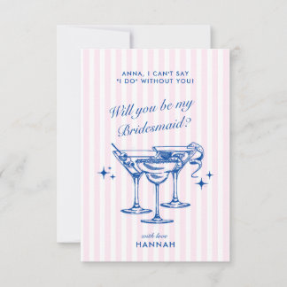 Modern Vintage Blue Bridesmaid Proposal Card