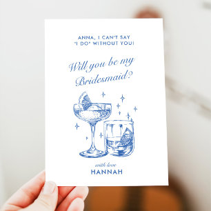 Modern Vintage Blue Bridesmaid Proposal Card