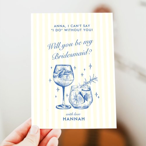 Modern Vintage Blue Bridesmaid Proposal Card