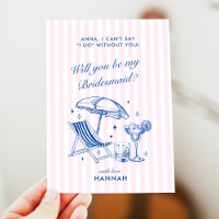 Modern Vintage Blue Bridesmaid Proposal Card