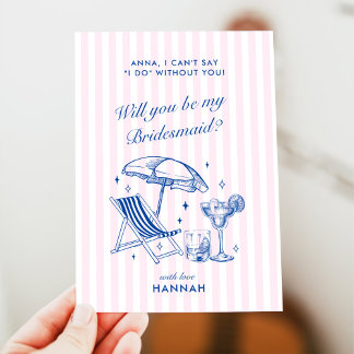 Modern Vintage Blue Bridesmaid Proposal Card