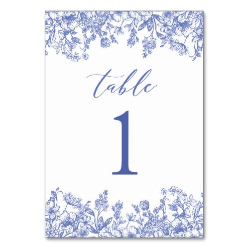 Modern Vintage Blue Floral Table Number Card
