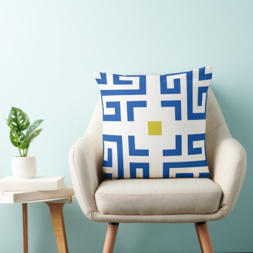 Modern Vintage Boho blue  yellow basic Pattern Throw Pillow