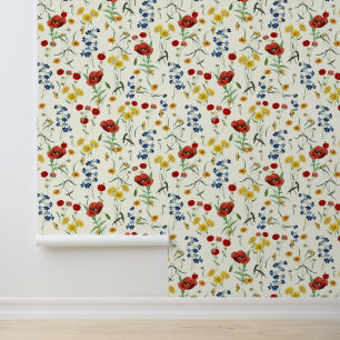 Modern Vintage Boho Wildflowers Ivory White Wallpaper