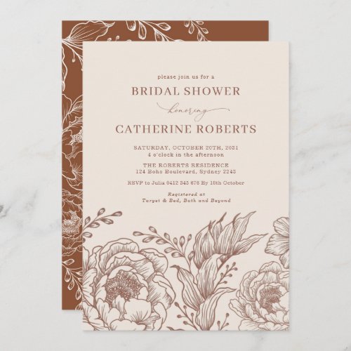 Modern Vintage Botanical Floral Bridal Shower Invitation