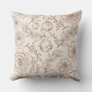 Modern Vintage Botanical Floral Line Art Pattern Throw Pillow