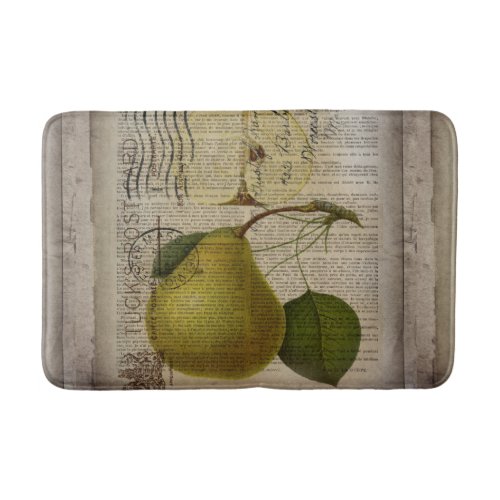 modern Vintage Botanical Print fruit pear Bath Mat