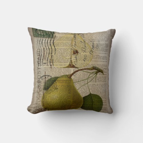 modern Vintage Botanical Print fruit pear Throw Pillow