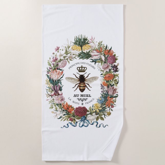 MODERN VINTAGE BOTANICAL QUEEN BEE BEACH TOWEL (Front)