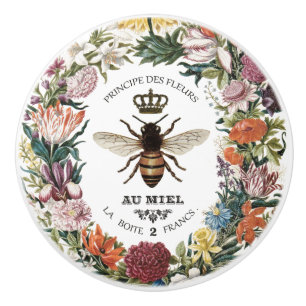 MODERN VINTAGE BOTANICAL QUEEN BEE CERAMIC KNOB