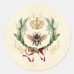 Modern Vintage Botanical Queen Bee Classic Round Sticker